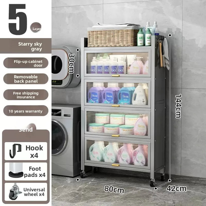 Toilet rack Floor-to-ceiling multi-functional dustproof laundry detergent Cosmetics Bathroom storage Balcony storage cabinet Oasis Select Grey 80CM long