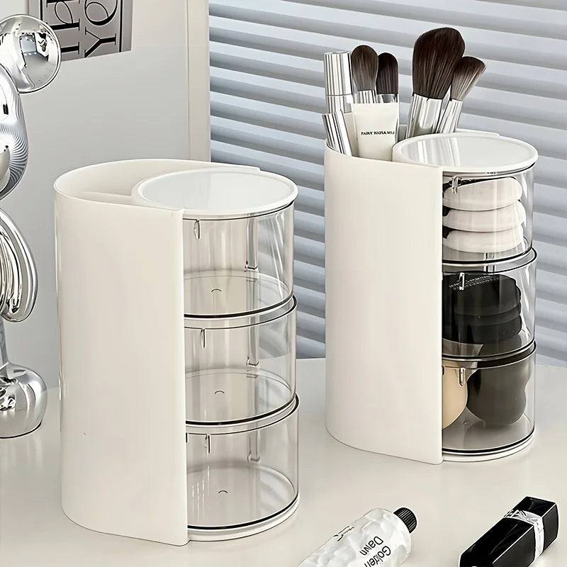 3 Tier Rotating Makeup Organizer Holder With Dustproof Lid Clear Acrylic Cosmetic Storage For Brushes Produce Box Clothes Oasis Select
