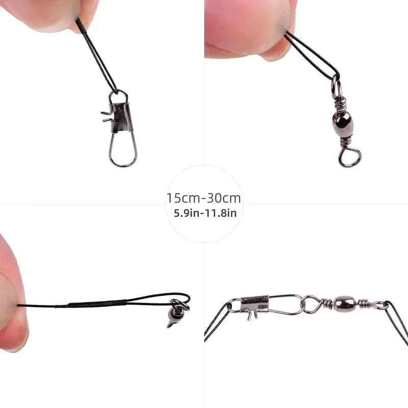 20/100PCS Anti Bite Steel Fishing Line Steel Wire Leader With Swivel Fishing Accessory Lead Core Leash Fishing Wire 15CM/25CM Oasis Select