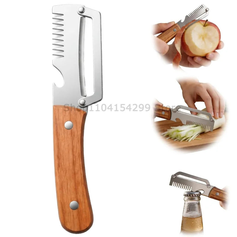2026 New Paring Knife Ergonomic Wood Handle Knife Stainless Steel Vegetable Peeler with Wooden Handle 2-in-1 Fruit Potato Peeler Oasis Select wood Slicer-1PCS