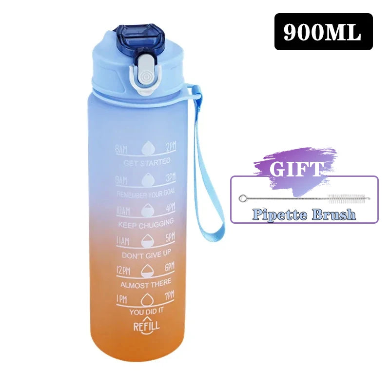 900/1000ml Sports Bottle with Time Scale Outdoor Gradient Color Sports Bottle Portable Fitness Motivational Straw Mug BPA Free Oasis Select Blue 900-1000ml