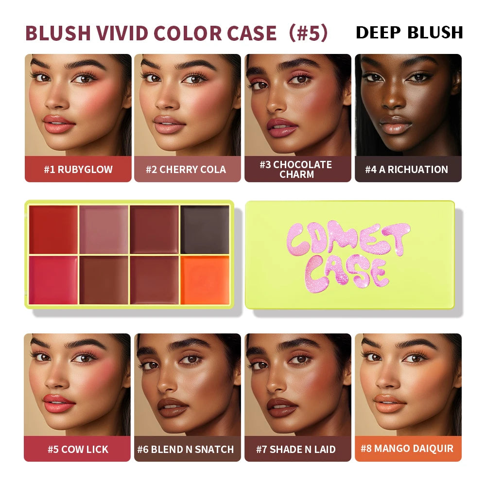 8-Color Blusher Cream Plate Highlighter Palette Face Blush Cosmetics Long Lasting Waterproof Concealer Natural Look Matte Makeup Oasis Select 5 Deep Blush