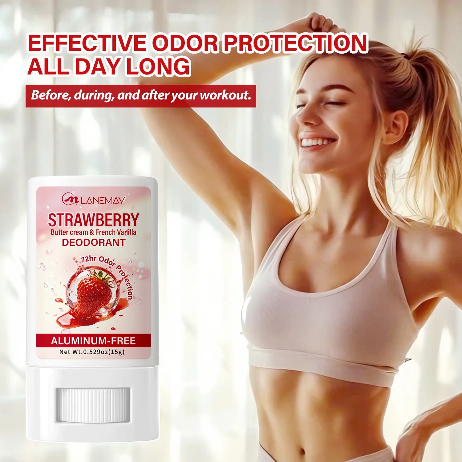 Aluminum-Free Deodorant Stick – Strawberry & Vanilla, 72Hr