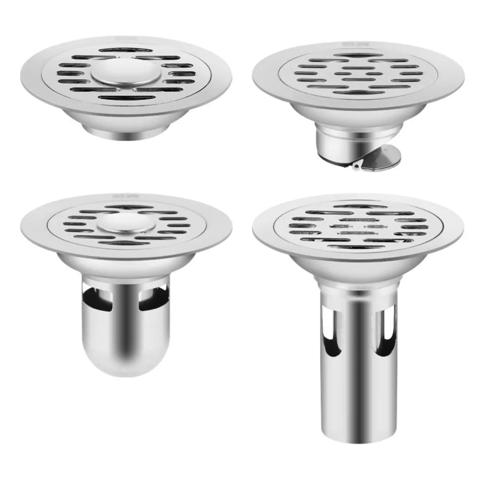 With Grid Grate Cover Shower Floor Drain Stainless Steel Round Dual-purpose Floor Drain Dectable Backflow Preventer Oasis Select