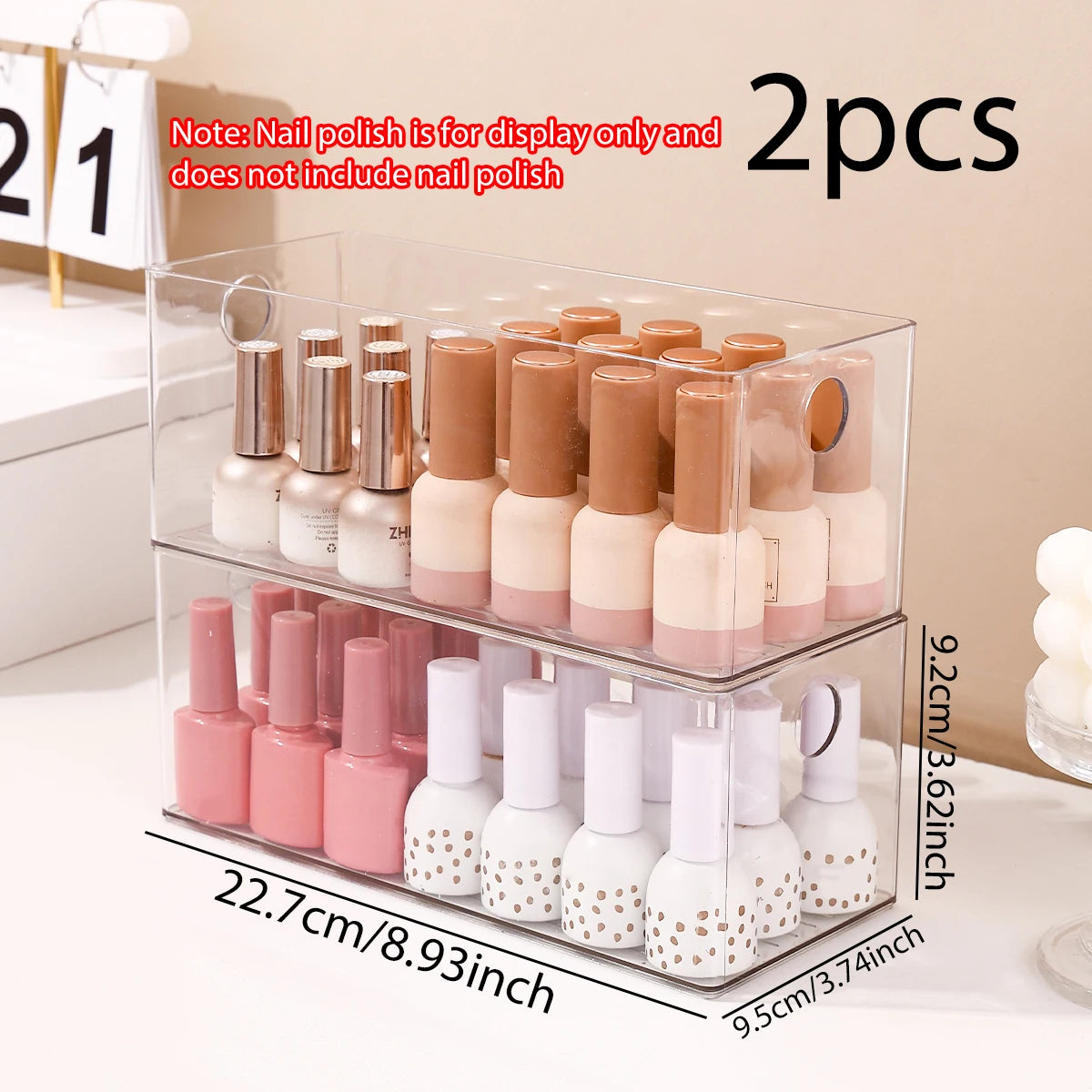1pc/2pcs/3pcs acrylic stackable nail polish storage box round-hole drawer type for cosmetics nail art decorations storage Oasis Select 2pcs-transparent