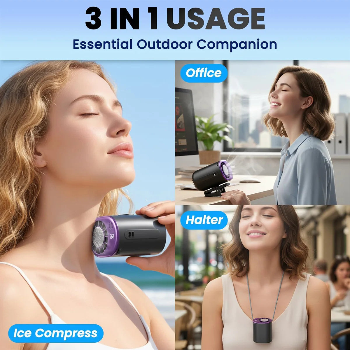 USB Clip-On Portable Neck & Waist Hanging Cooling Fan