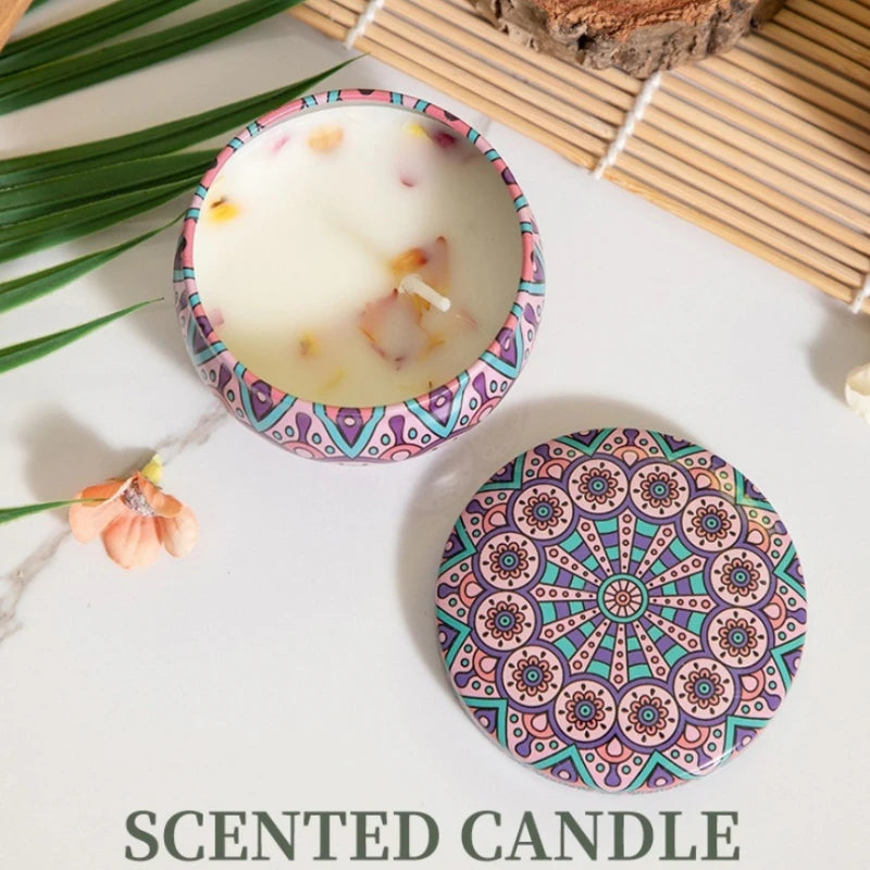 4PC/Set Rose Flower Scented Candles Iron Box Soy Wax Odorous And Smoke-free Aromatherapy Candle Birthday Gift Home Wedding Decor Oasis Select