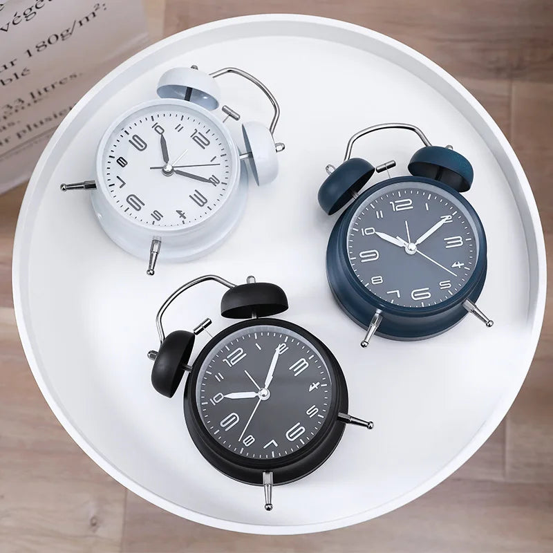 Alarm Clock Creative Metal Silent Night Light Fashion Multifunctional Personality Student Living Room Bedroom Bedside Bell Clock Oasis Select