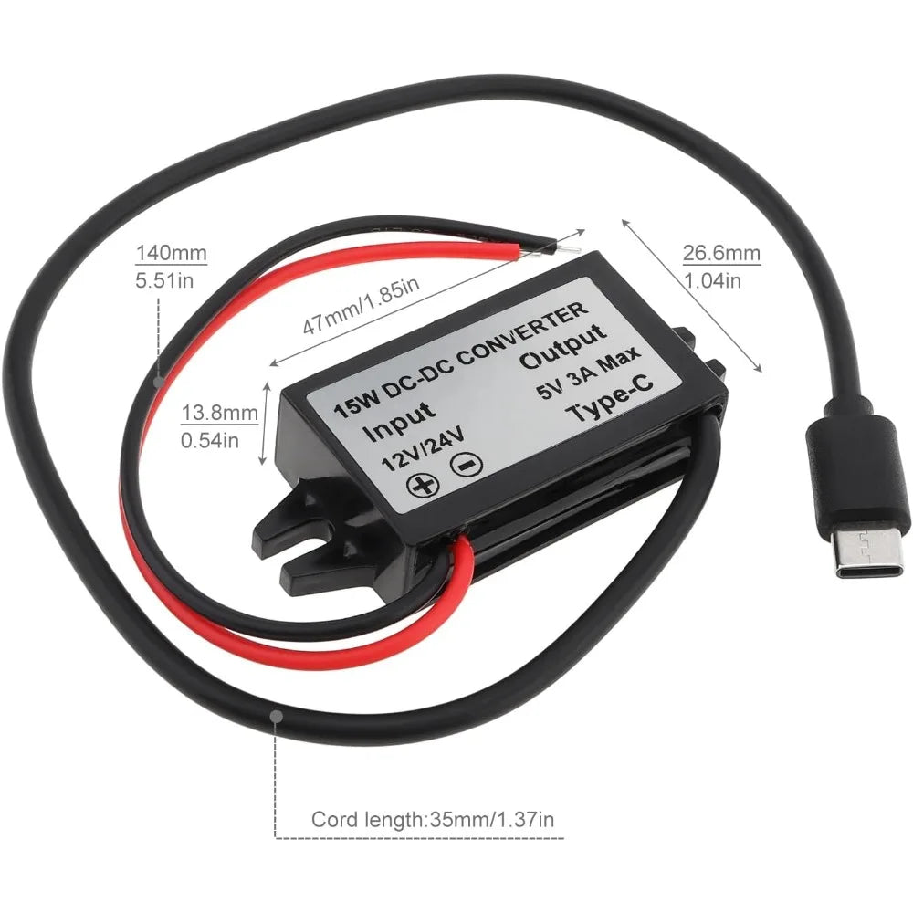 DC/DC 12V/24V To 5V Step Down Converter 3A 15W USB Type-C Interface Waterproof Buck Power Adapter Compatible With Mobile Phone Oasis Select