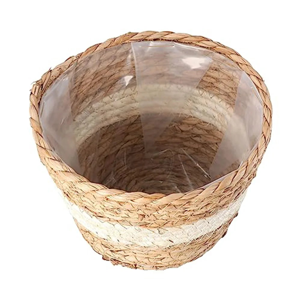 Straw Weaving Flower Plant Pot Rattan Flowerpot Storage Basket Handwoven Straw Plant Basket With Leak-Proof Liner Home Decor Oasis Select