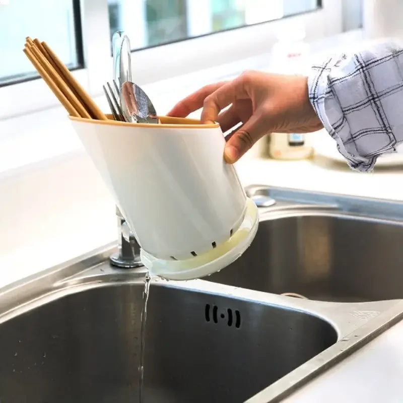 1Pc Kitchen Storage Chopsticks Tube With Drain Plate Tableware Storage Holder Home Kitchen Organizer Rack Chopstick Drain Box Oasis Select