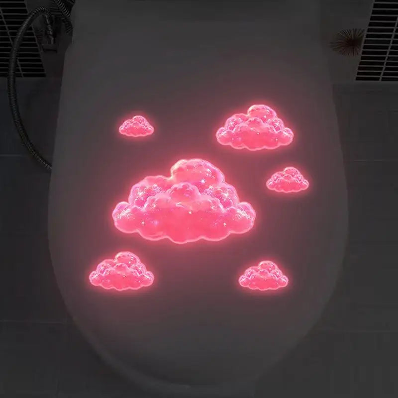 Glow-in-the-Dark Pink Clouds Toilet Sticker Self-Adhesive Removable Wall Decals Luminous Whimsical Home Decor Car Sticker Oasis Select