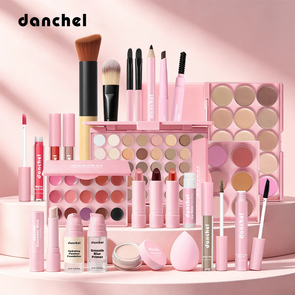 All in One Makeup Kit Lipstick, Blush, Contour Palette, Primer, Foundation Brush Lipgloss Eyebrow Full Makeup Kit Gift for Woman Oasis Select