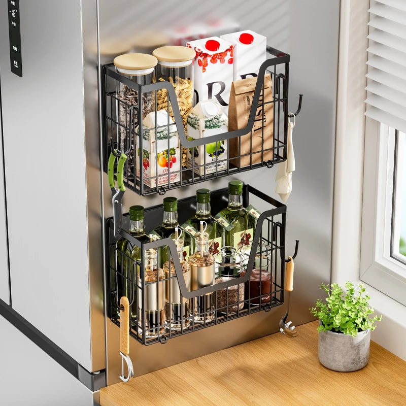 Magnetic refrigerator hanger foldable refrigerator side plastic wrap seasoning storage basket kitchen magnetic rack Oasis Select