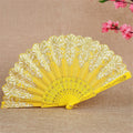 Chinese Style Folding Dance Fans Wedding Party Lace Silk Hand Held Flower Fan Vintage Lace Hand Held Fan Women Girl Photo Prop Oasis Select Yellow