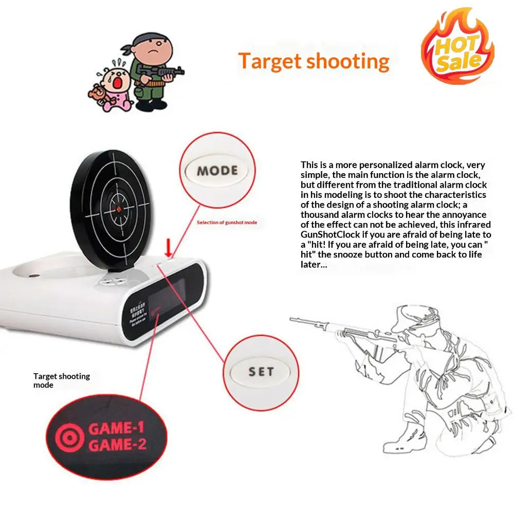 Personalized Wake Shot Alarm Clock with Gun & LED Display Creative Target Shooting Clocks for Heavy Sleepers Novelty Girls Oasis Select