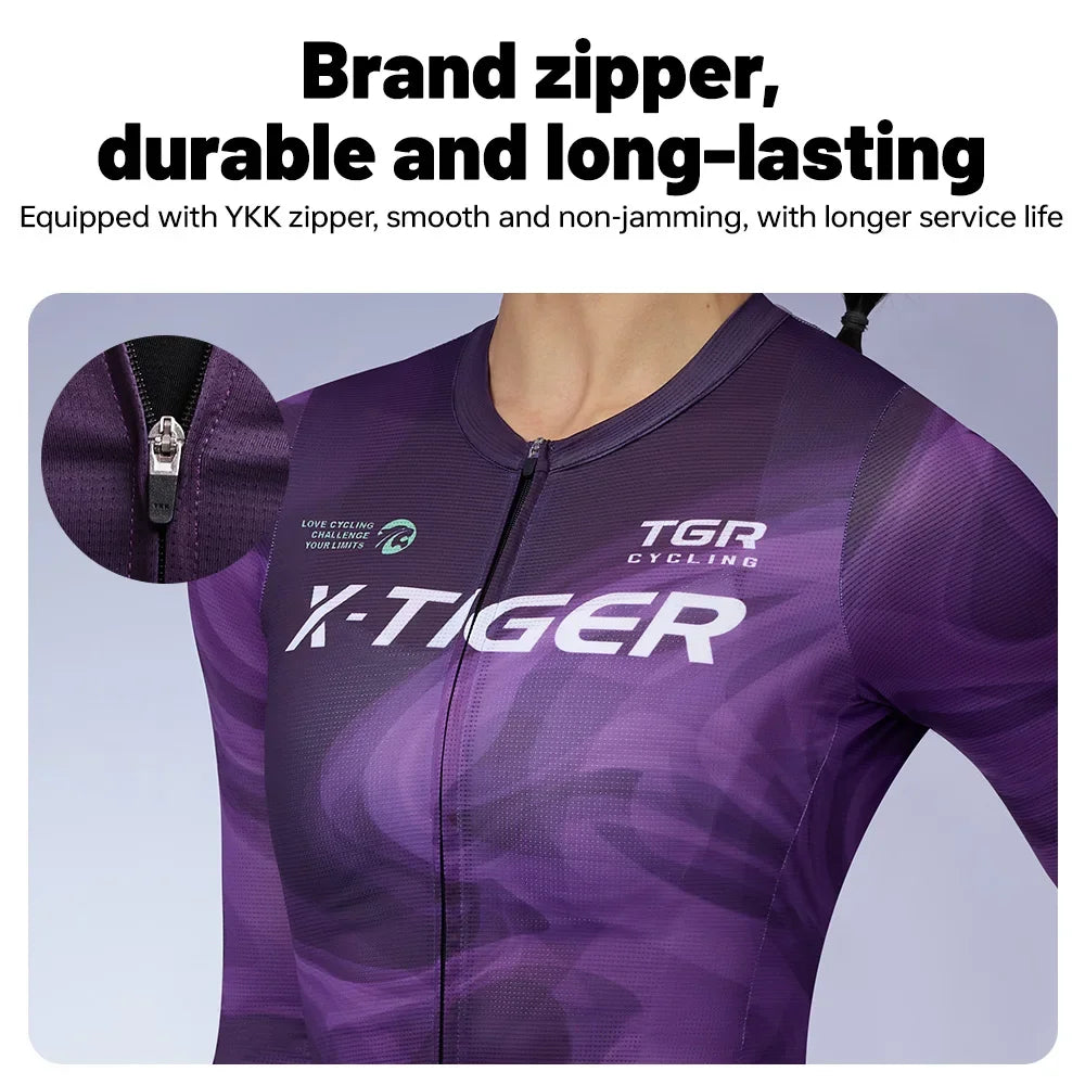 X-TIGER New Women Cycling Jersey Long Sleeve Breathable Quick-drying Purple Slim Fitting Cycling Clothing Pro Bicycle Racewear Oasis Select