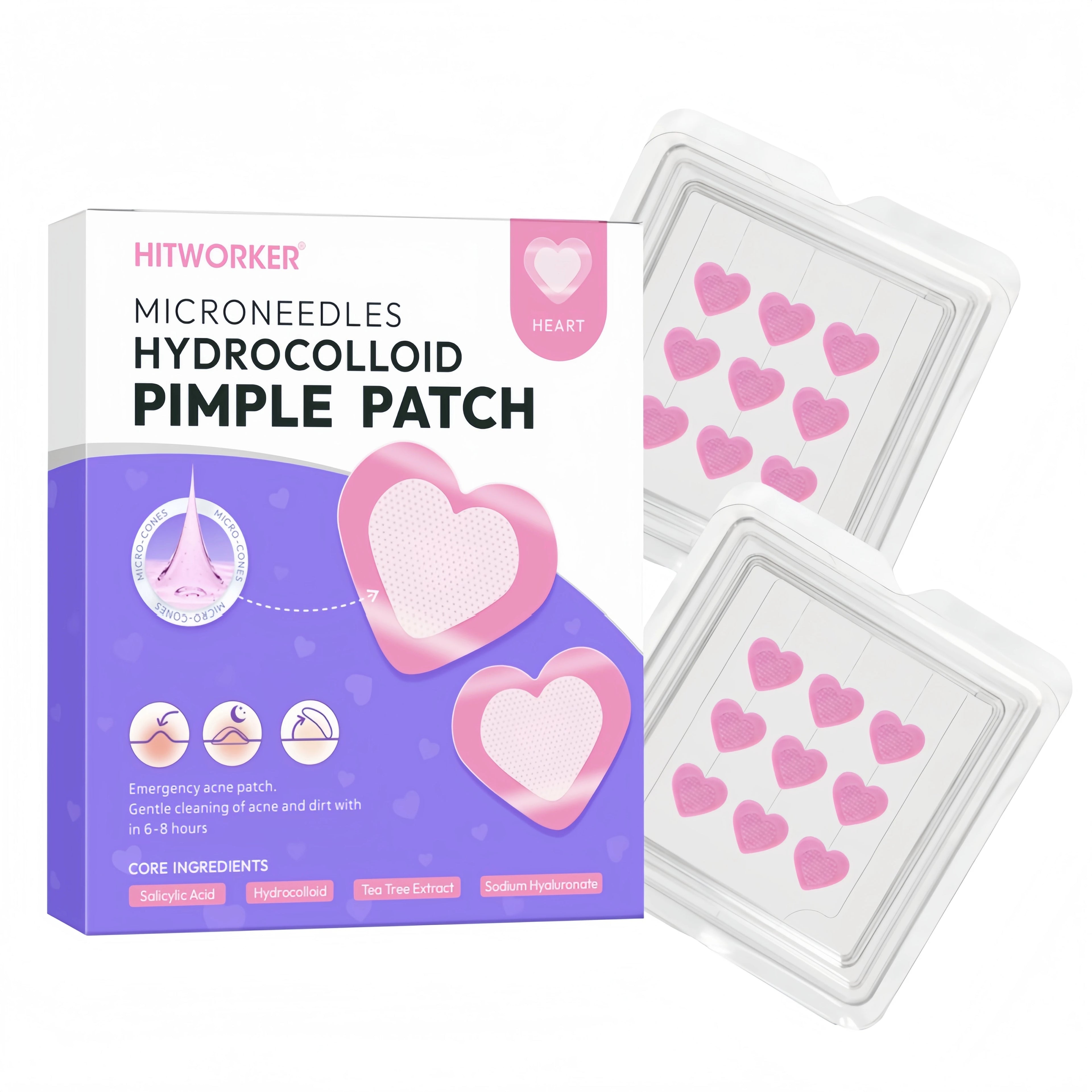 18/9pcs Water Colloidal Pink Heart shaped Micro Needle Acne Patch - Waterproof, Alcohol Free, Used to Absorb Acne Secretions Oasis Select 18PCS