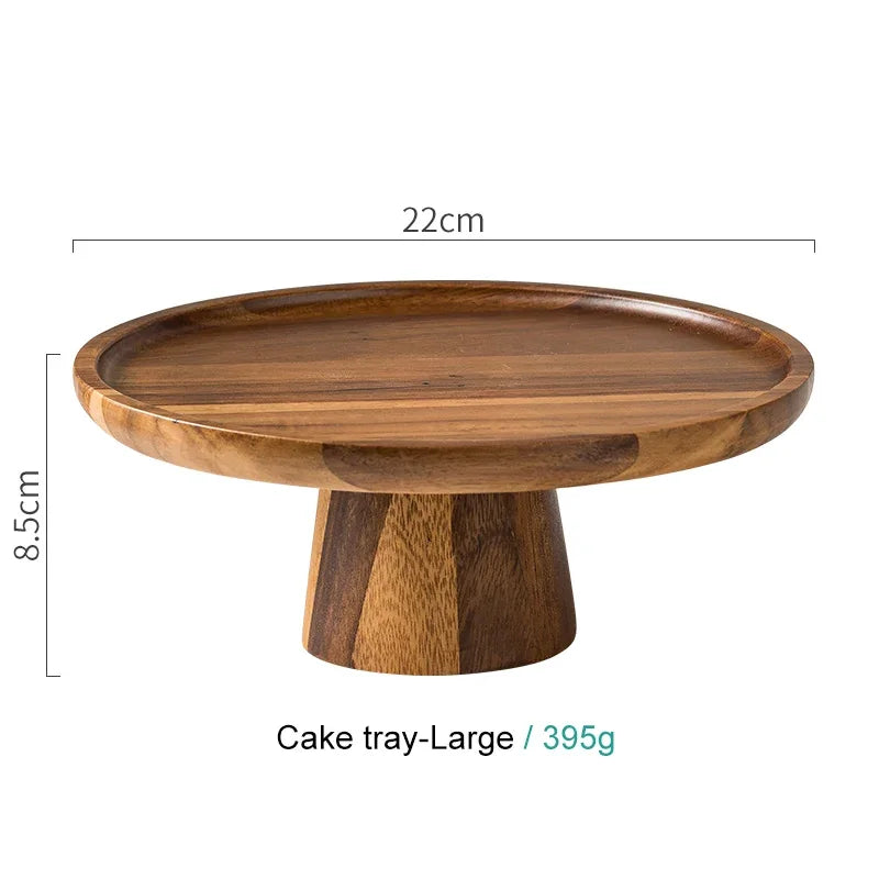 Creative High-Foot Cake Plate Acacia Wood Decoration Tea Plate Dessert Table Display Stand Afternoon Tea Fruit Snack Tray Oasis Select L