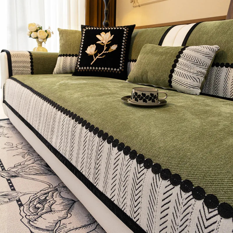 2025 New Four-season Universal Sofa Cushion Chenille Seat Cushion Fixed Anti-slip Sofa Cover Couch Covers for Sofas Oasis Select 90cm X 90cm green