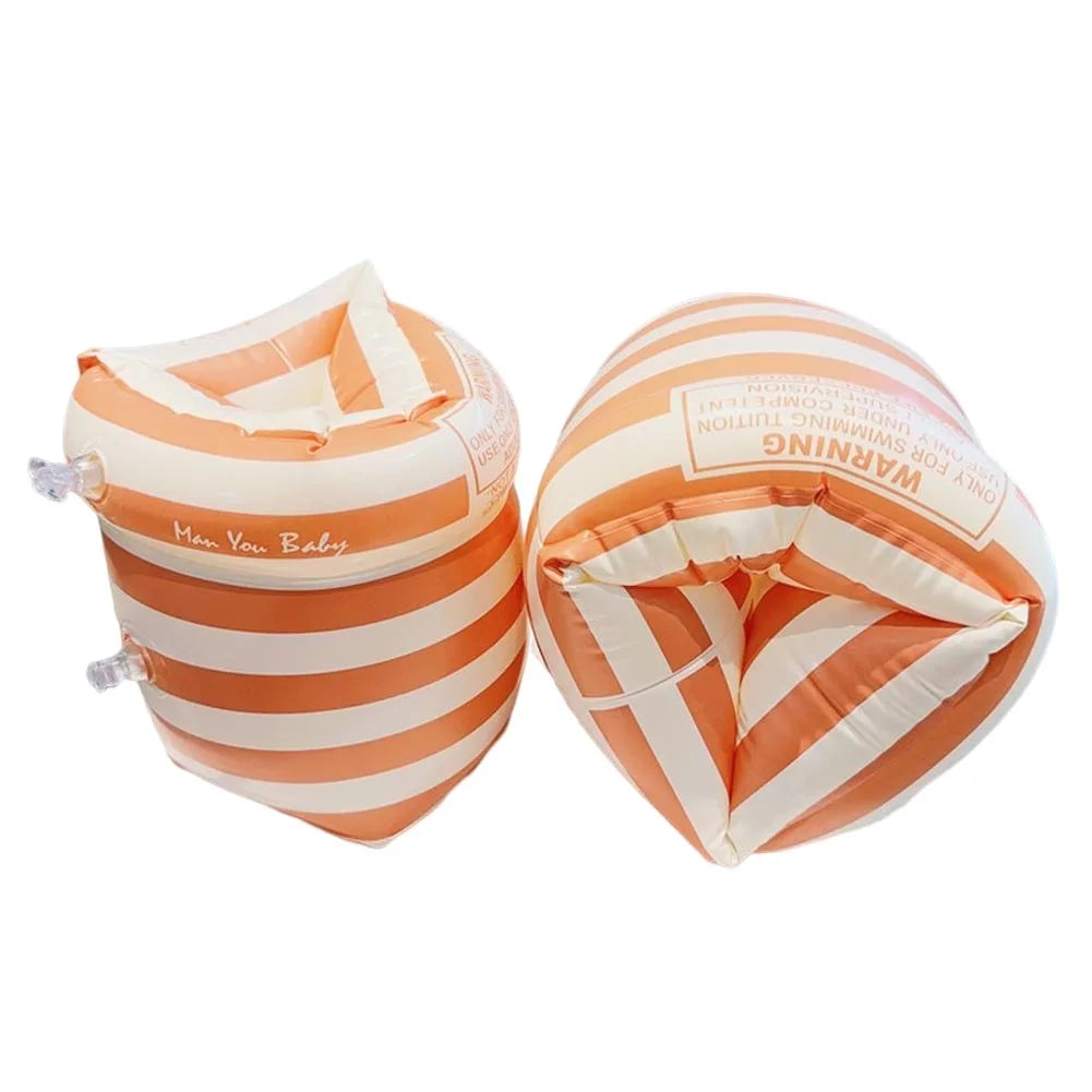1Pair Swimming Arm Circle Double Air Bag Inflatable Swimming Pool Arm Floaters PVC Printed Adult Kids Swimming Accessories Oasis Select Orange Stripe United States