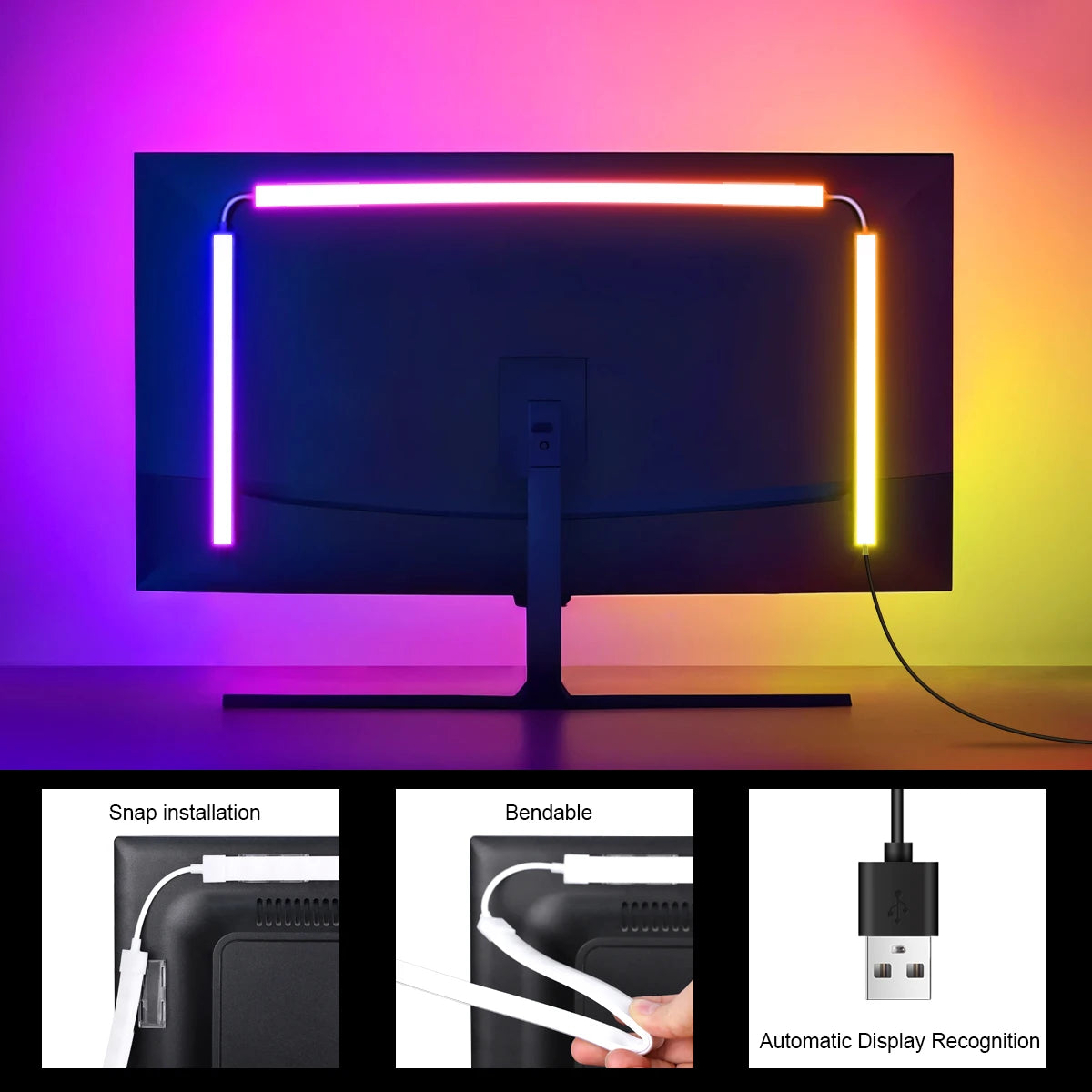Monitor Ambilight Lights PC Display Gamer Ambient RGBIC Strip Desktop Computer Screen LED Backlight 5V USB Software Control Oasis Select