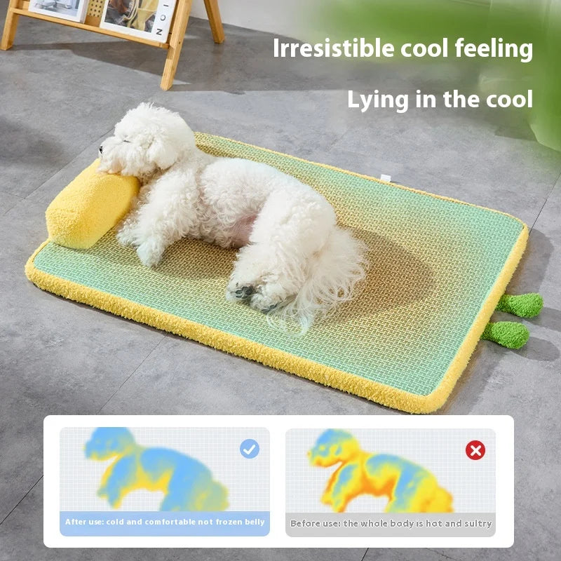 Summer Pet Cooling Mats - Rattan - Woven, Breathable & Heat - Dissipating | Detachable Washable Dog Cat Beds with Neck Guards Oasis Select