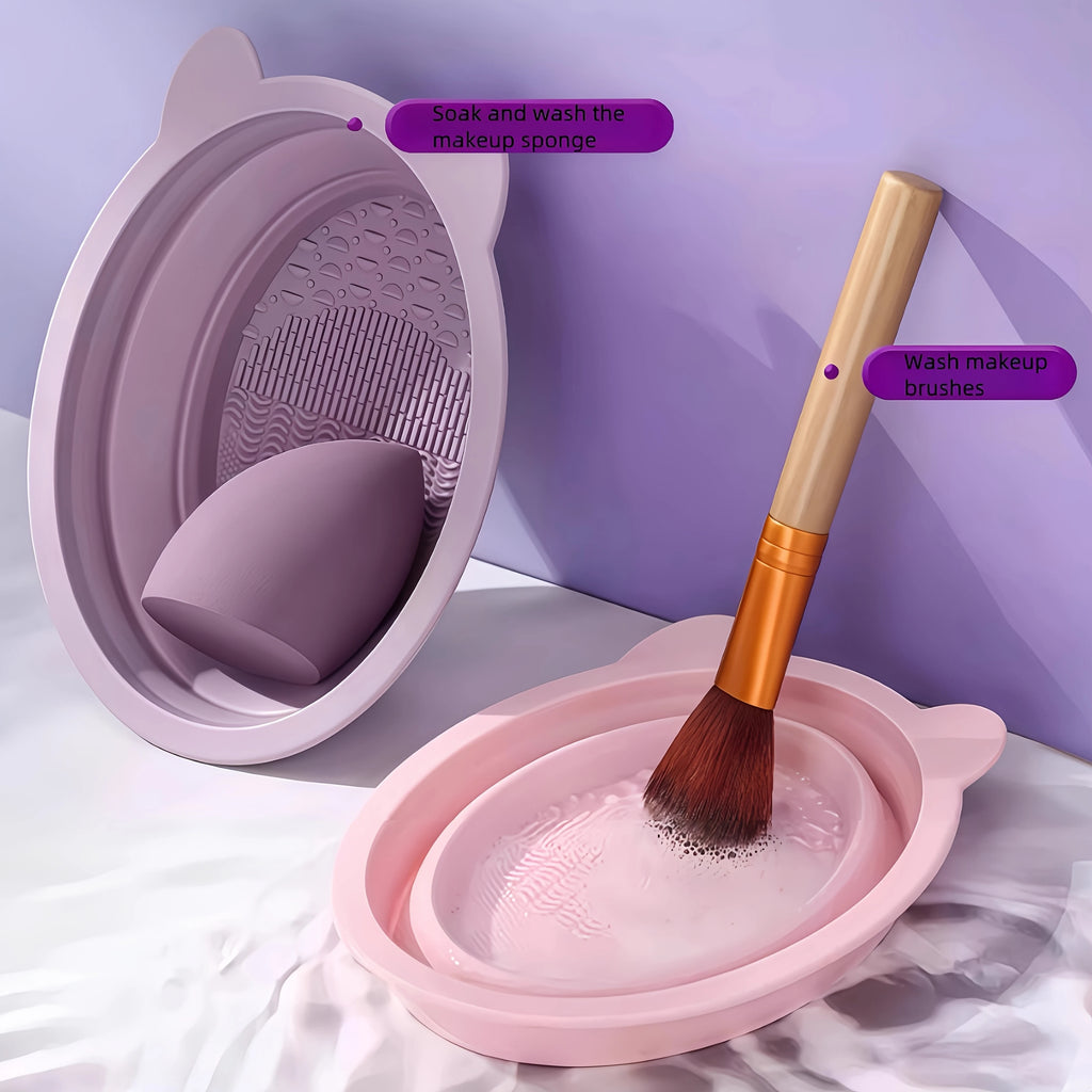 Makeup Brush Cleaner Silicone Pad | Brush Wash Mat Bowl | Foldable Cosmetic Brush Scrubber | Portable Makeup Tool | Deep Clean T Oasis Select