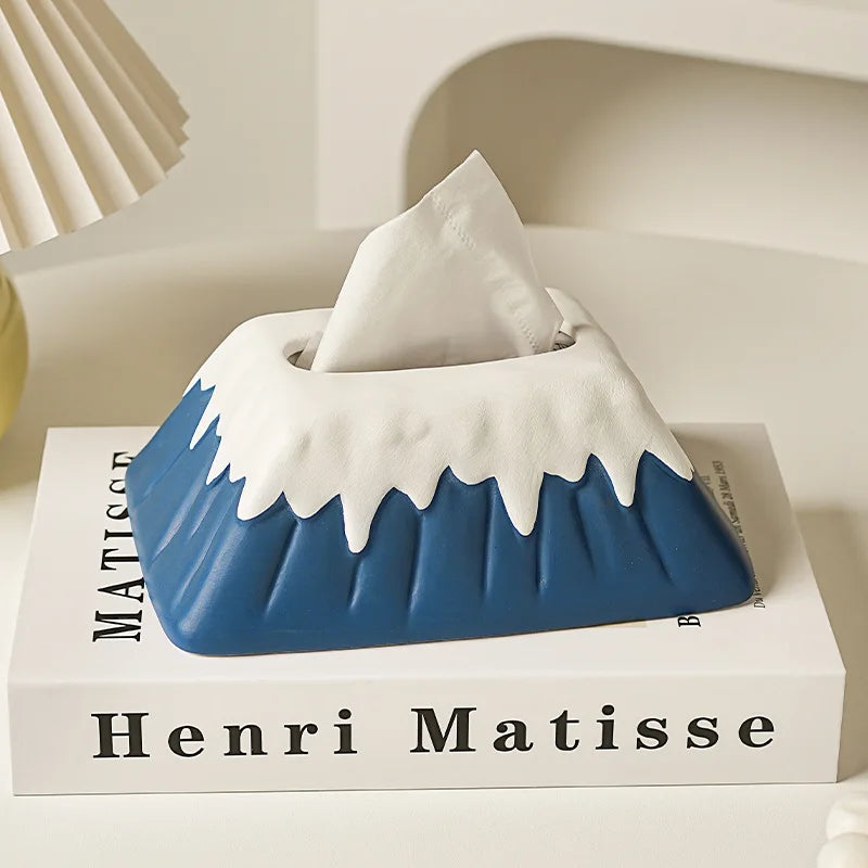 Snow Mountain Ceramic Tissue Box Living Room High Quality Paper Drawing Box Bedroom Design Dining Table Artistic Ornament Oasis Select