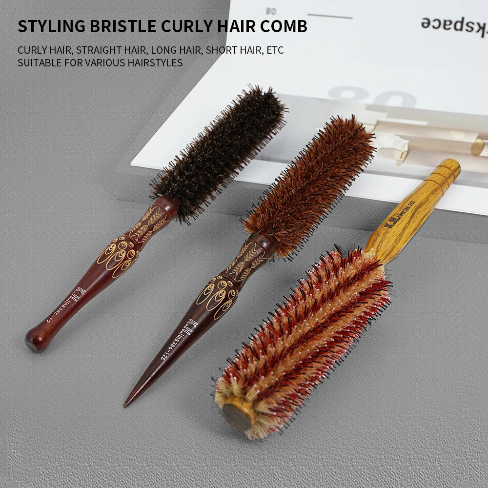 Wooden Round Hair Brush – Anti-Static Boar Bristle Styling Tool Round Hair Brush Oasis Select