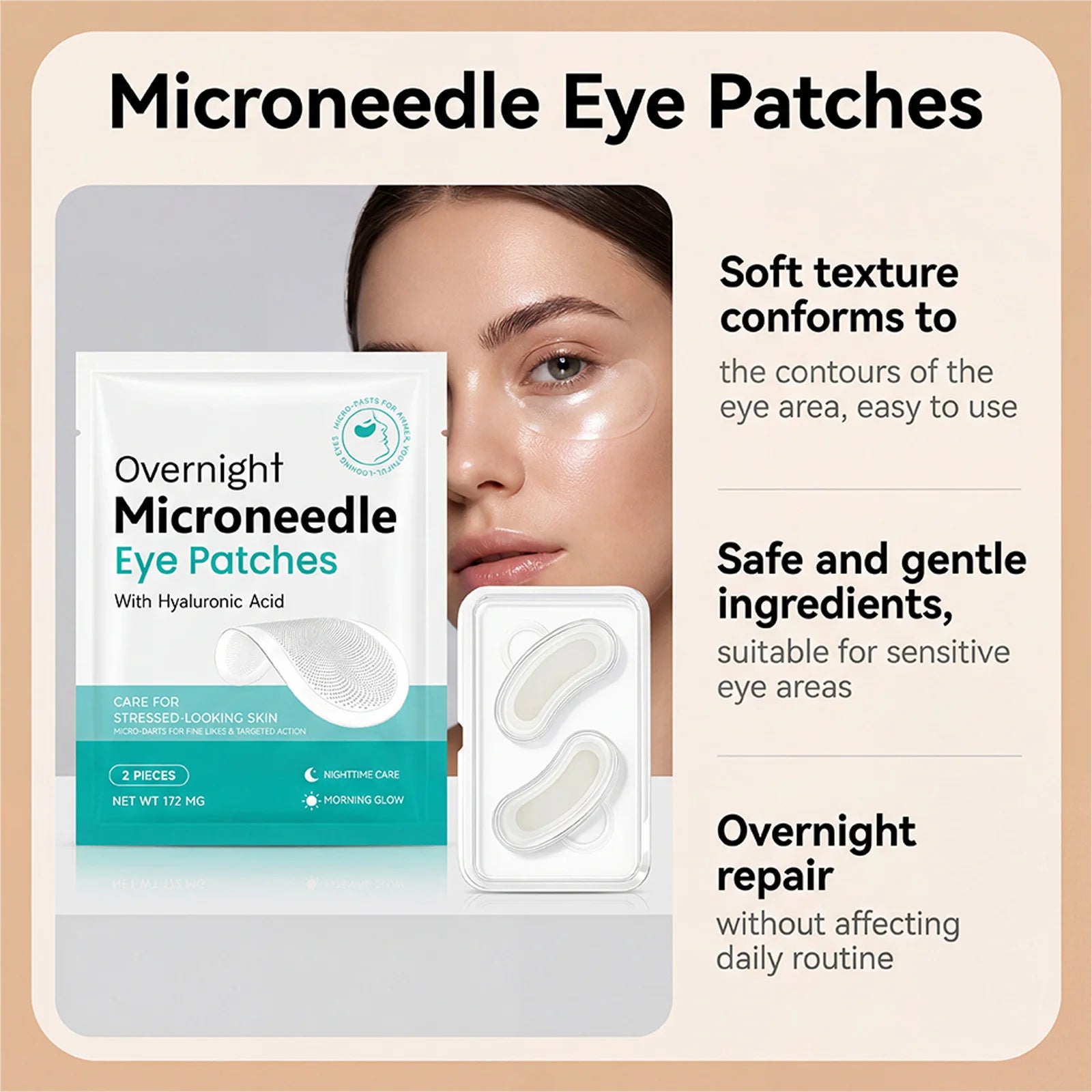 Microneedle Eye Patches Hyaluronic Acid 0.25mm Overnight Under Eye Mask for Dark Circles Fine Lines Hydrating Anti-Aging Eye Car Oasis Select