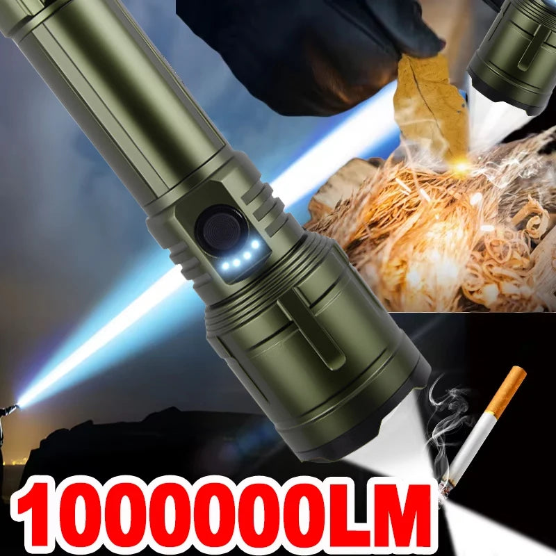 5000MAH Ultra Bright LED Flashlight with Flame Ignition Type-C Rechargeable Tactical Torch Outdoor Camping Adventure Lantern Oasis Select