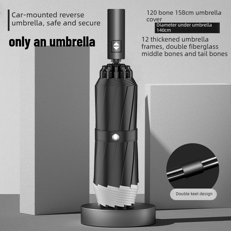 1pcs Auto Retractable Large Umbrella Heavy Rain Resistant Reverse Design Sturdy Thickened Structure for Daily Commute Oasis Select 320t-158cm black Aluminum 12K