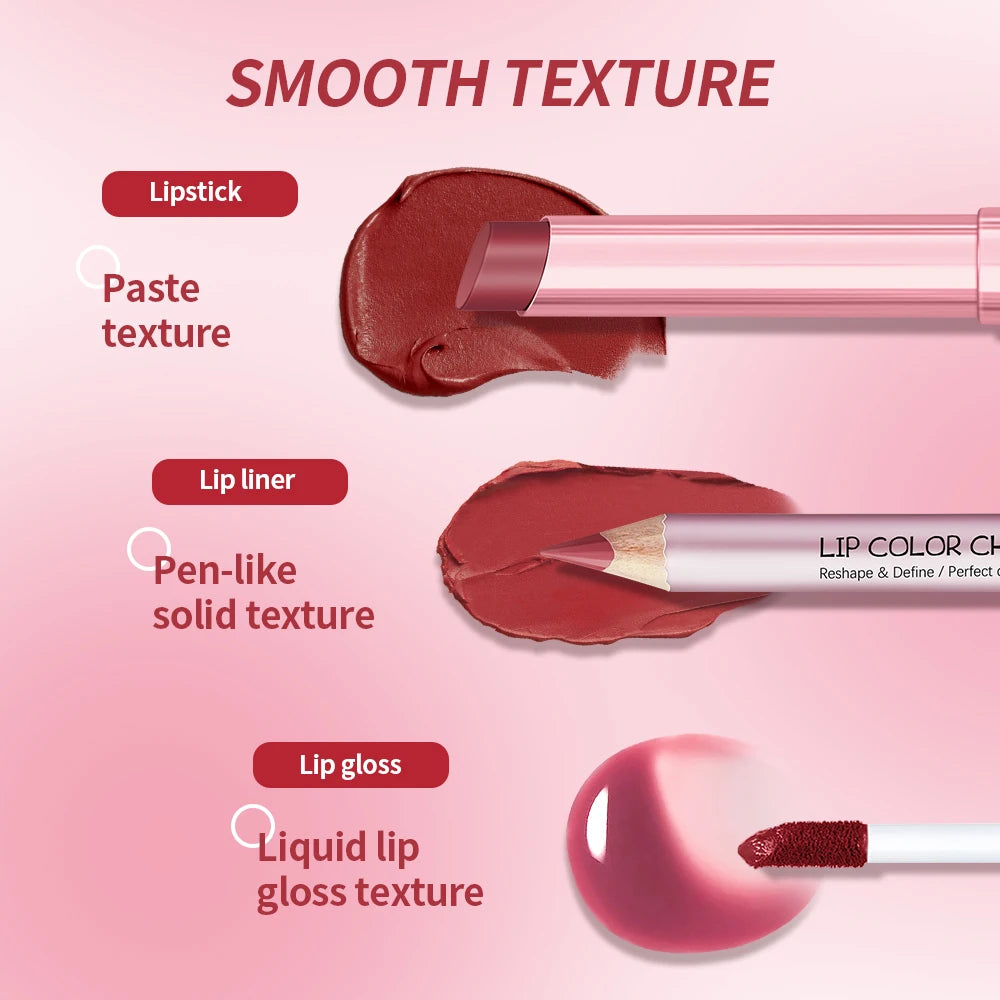 Lip Liner & Lipstick Lipgloss Combo Waterproof Long Lasting Lip Makeup Protable Travel Mini Set High Color Women's Cosmetics Oasis Select