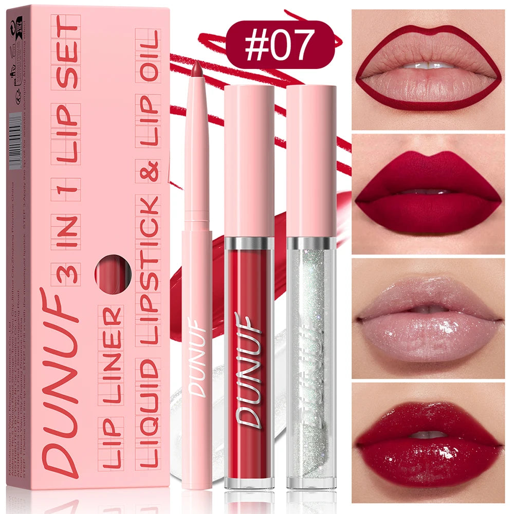Lip Gloss Lip Liner Lip Oil 3pc/set: Matte Lipstick Waterproof Moisturizing Long Lasting Nude Y2K Christmas Valentine's Day Gift Oasis Select 07