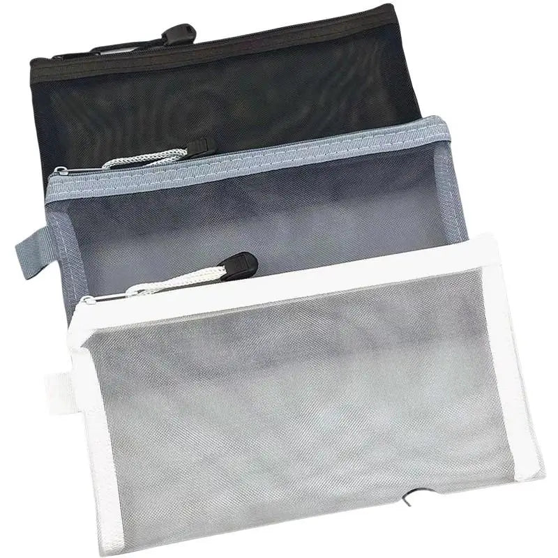 Mesh Pencil Case 3 Pack Large Capacity Fits Pens Rulers Erasers Nylon Zip Storage Bag for School Student Supplies Oasis Select