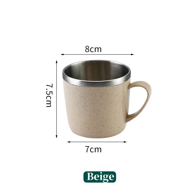 Stainless Steel Cup Double-Layer Shatterproof Anti-Scalding Coffee Tea Mugs with Handle Portable Insulated Cup for Home Office Oasis Select Beige 220ml
