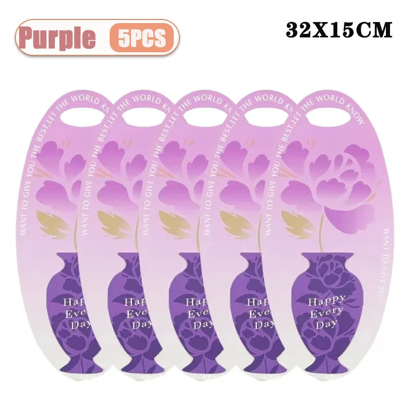 Simple Elegant Valentine Flower Bouquet Box Foldable Handheld Design Easy Carry Gift for Home Party Wedding Celebration Romance Oasis Select Purple-5PCS