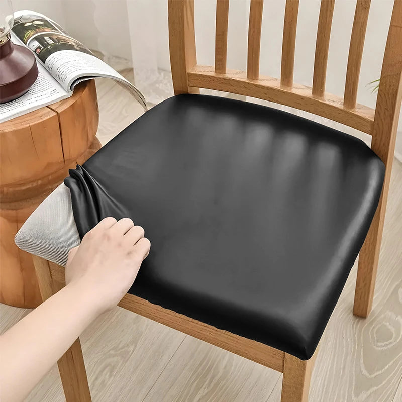 1PCS Waterproof PU Leather Office Chair Seat Covers Removable Solid Color Computer Chair Seat Cushion Covers For Home Office Oasis Select Black