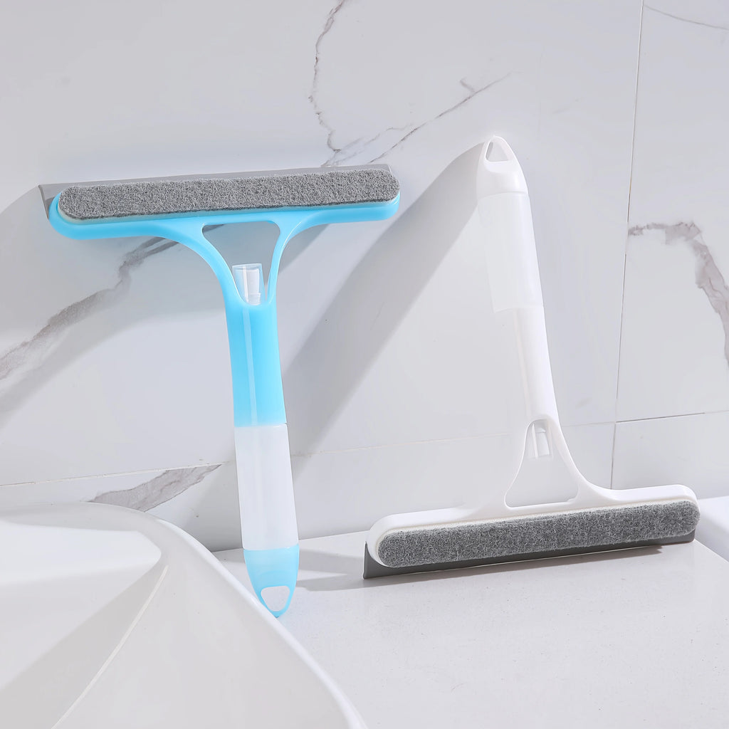 3-in-1 Glass Cleaning Tool for Home Bathroom Mirror and Windows, Water Wiper Squeegee for Shower and Glass Surfaces Oasis Select blue and white
