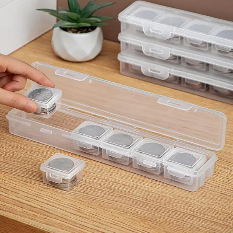 Clear Rectangular Coin Cases Capsules Container Holder Storage Box Plastic For Storing Coins Bins Oasis Select 1SET A3