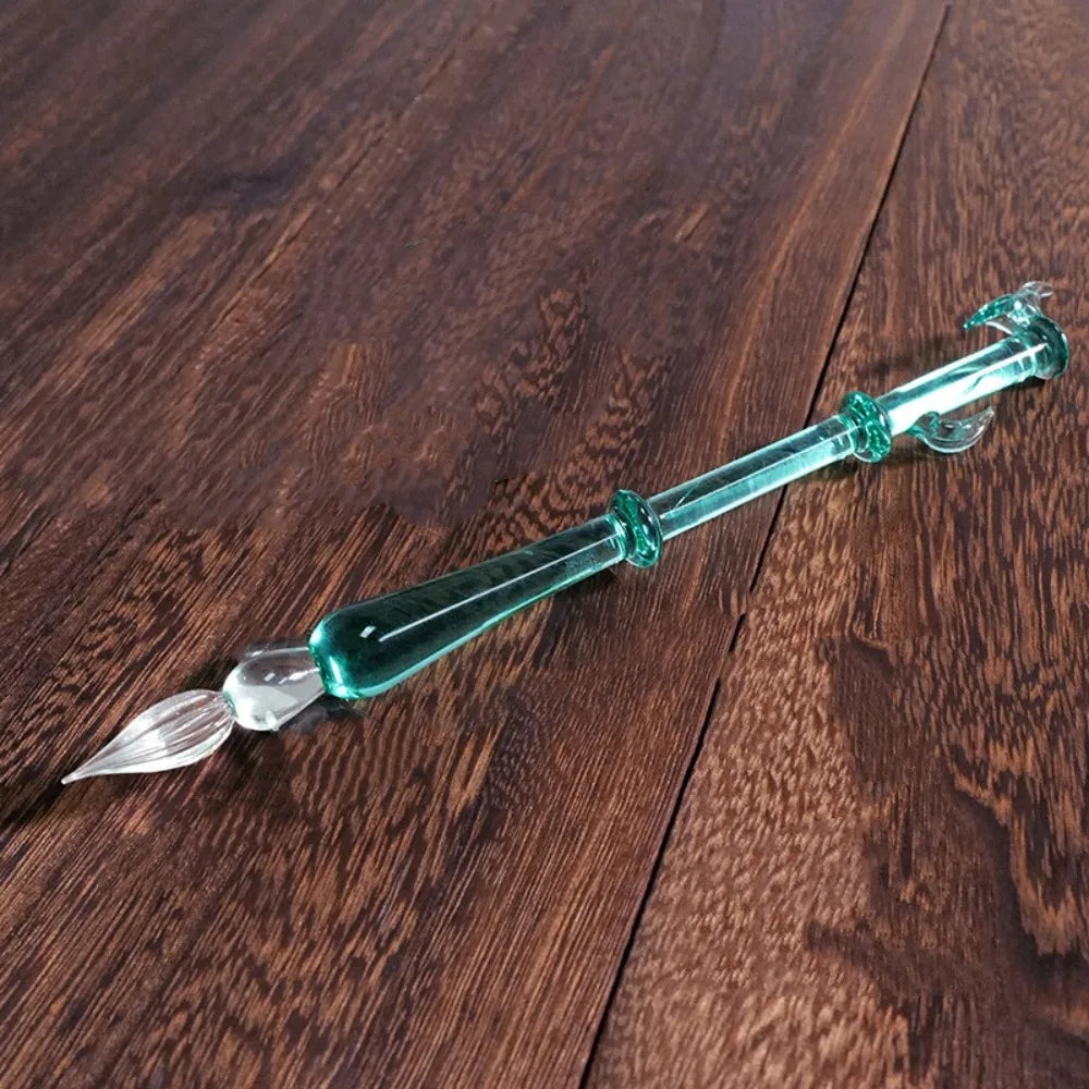 Children Signature Glass Dip Pen Reusable Transparent Dipping Pen Vintage Calligraphy Fountain Pen Art Painting Oasis Select Blue