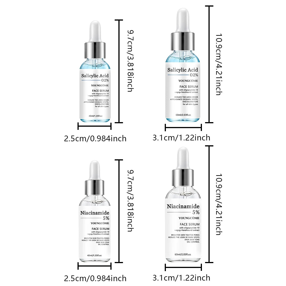 2pcs Salicylic Acid 5% Niacinamide Ceramides Purslane Essence Set - Pore Minimizing Hydrating Face Serum for All Skin Types Dail Oasis Select