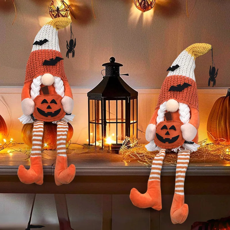 Halloween Long Legs Faceless Doll Dwarf Broom goblin Doll Creative Ornament Sharp Trick or Treat Hat Plush Gift Oasis Select