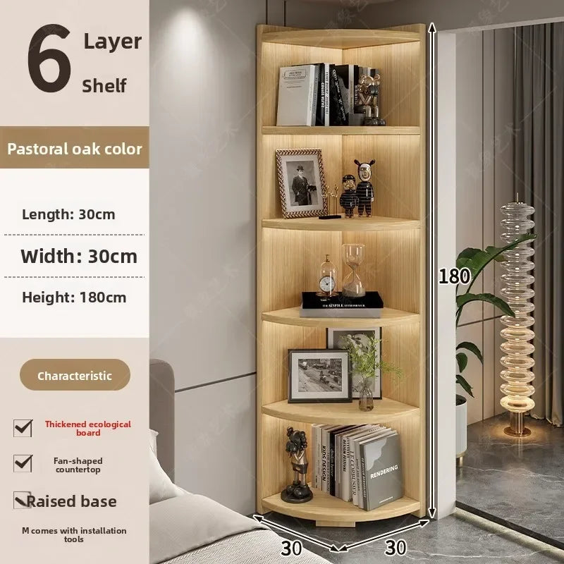 Multi-functional Household Goods Corner Cabinet Multi-layer Floor Storage Display Cabinet Fan Shelf Small Solid Wood Bookshelf Oasis Select 6-TYXM-30x180