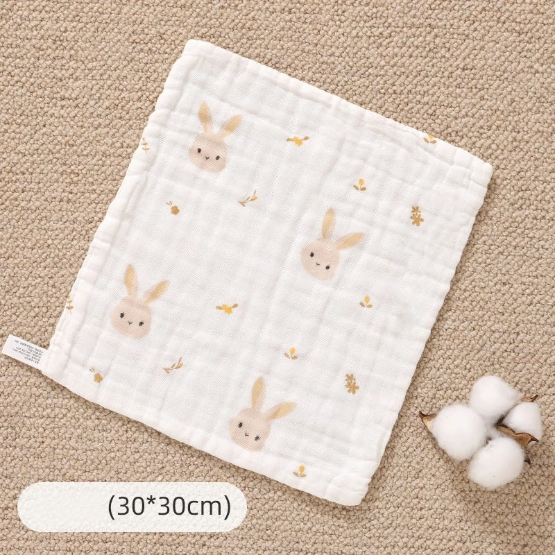 Baby Cotton Muslin Towel Bib Newborn Ultra-Soft Cotton Square Towel Baby-Specific Face Wash Towel Gauze Towel for Children Oasis Select Rabbit-30x30cm
