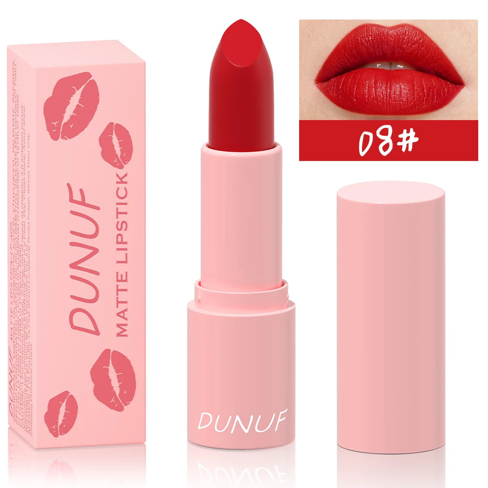 DUNUF 1 Pcs Matte Powder lipstick, Lasting 24 Hours Non-fading Waterproof Non-stick Easy to Color Lip Gloss Makeup Gift Oasis Select 08 Full Size