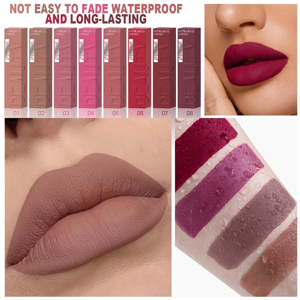 Matte Lip Gloss 8pc/set: Waterproof Lipstick Moisturizing Long Lasting Non-Stick Cup, Nude, Y2K Christmas Valentine's Day Gifts Oasis Select