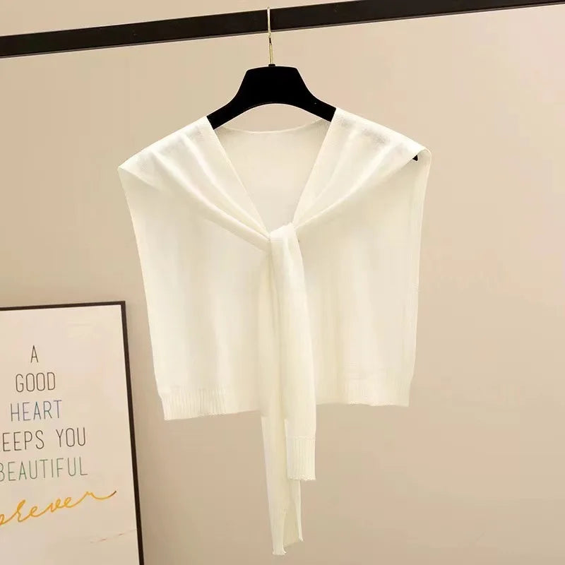 Knitted Stripe Capelet for Women Summer Air Conditioner Neck Cover Shawl Casual Lightweight Shoulder Wrap High End Vest Oasis Select White 1PC