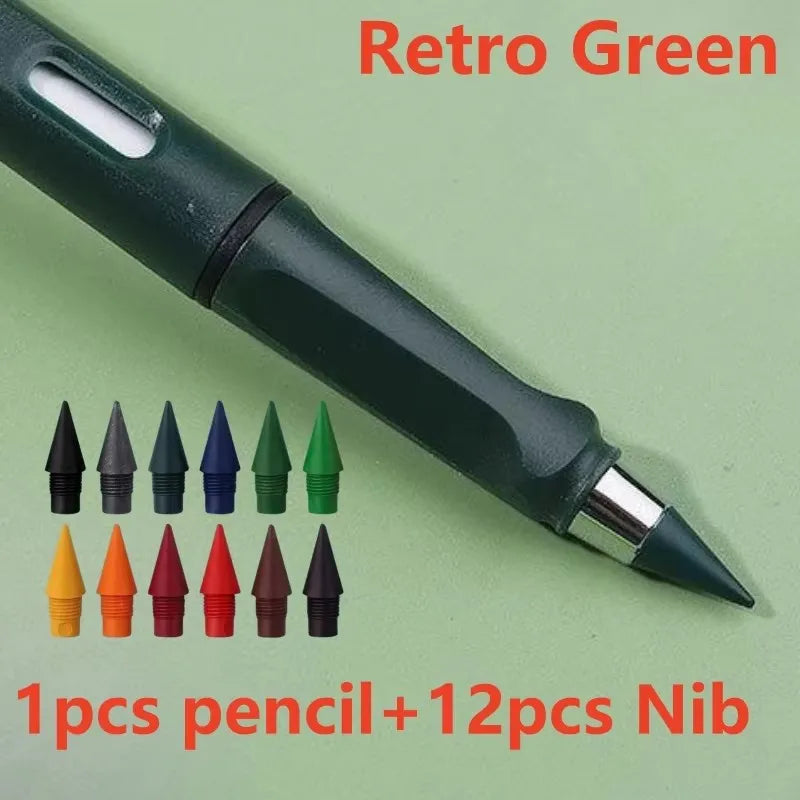 1/2set Kawaii 12 Colors Eternal Pencil No Ink Unlimited Pencils School Kids Art Painting Color Sketch Writing Stationery Oasis Select 1set Retro Green